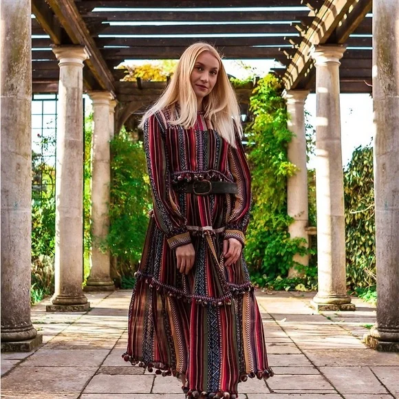 Rare Zara Striped Pom Pom Festival Dress Sz XS